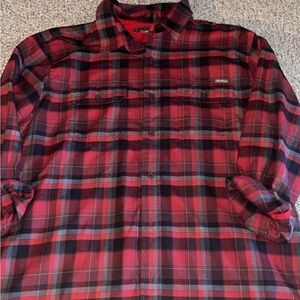Eddie Bauer Red and Black Plaid Casual Button Down Shirt